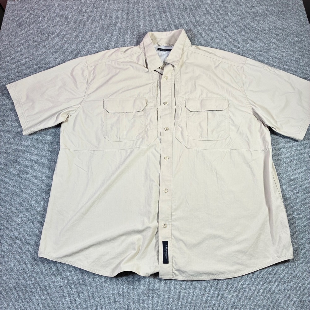5.11 Tactical Shirt Mens 2XL Tan Ripstop Nylon Short Sleeve 71158